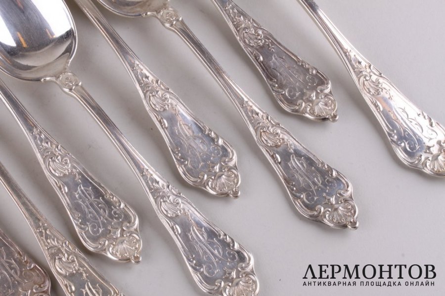 Комплект столовых приборов. Серебро 84 пробы. Густав Клингерт, Россия, 1898-1914 годы