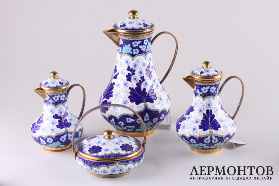 Сервиз на 6 персон. Серебро 925 пробы. Эмаль. Россия, 2007 г.