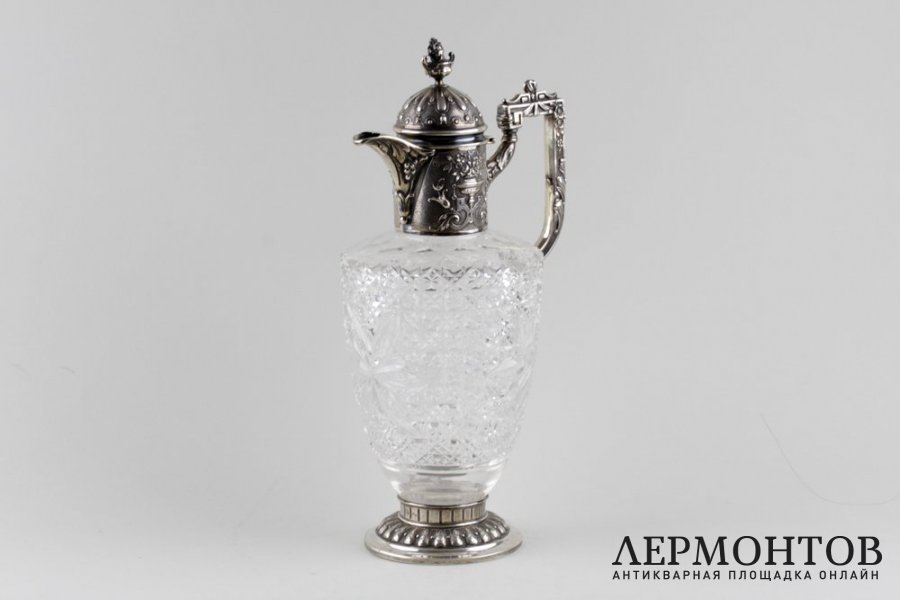 Графин для воды и вина в стиле ампир. Серебро 800, хрусталь. Германия, кон. XIX в.