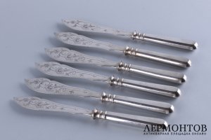 Комплект приборов для рыбы. Фирма О. Курлюкова. Серебро 84. Россия, 1908-1917 гг.