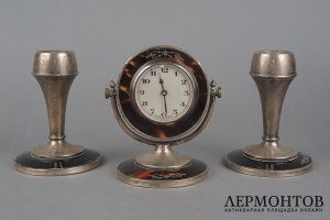 Подарочный набор -  часы и подсвечники. Англия, 1925 г. Серебро 925 пробы.