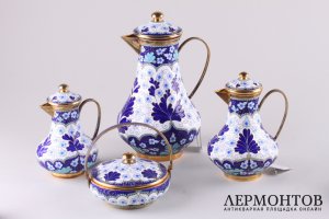 Сервиз на 6 персон. Серебро 925 пробы. Эмаль. Россия, 2007 г.