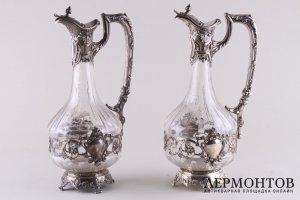 Парные графины для вина. Серебро 950 пробы. Франция, кон.19 века.