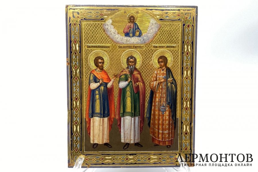Икона Св. Гурий, Самон и Авив.  Россия, кон. 19 - нач. 20 в.  Дерево, левкас, темпера