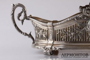 Ваза для фруктов ажурная с латунной вставкой. Posen. Серебро 800 пробы. Германия