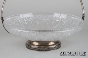 Ваза-фруктовница. Серебро 84 пробы, хрусталь. Россия,после 1908 года.