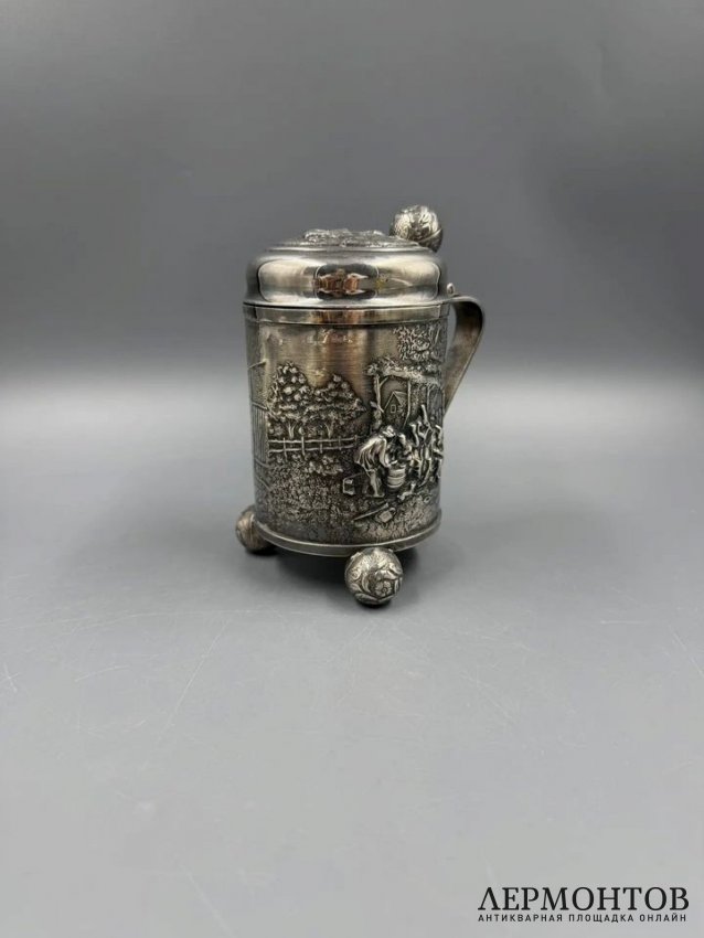 Пивная кружка с крышкой. Металл, серебрение, P. Jessen, Дания, 1960–1970 годы