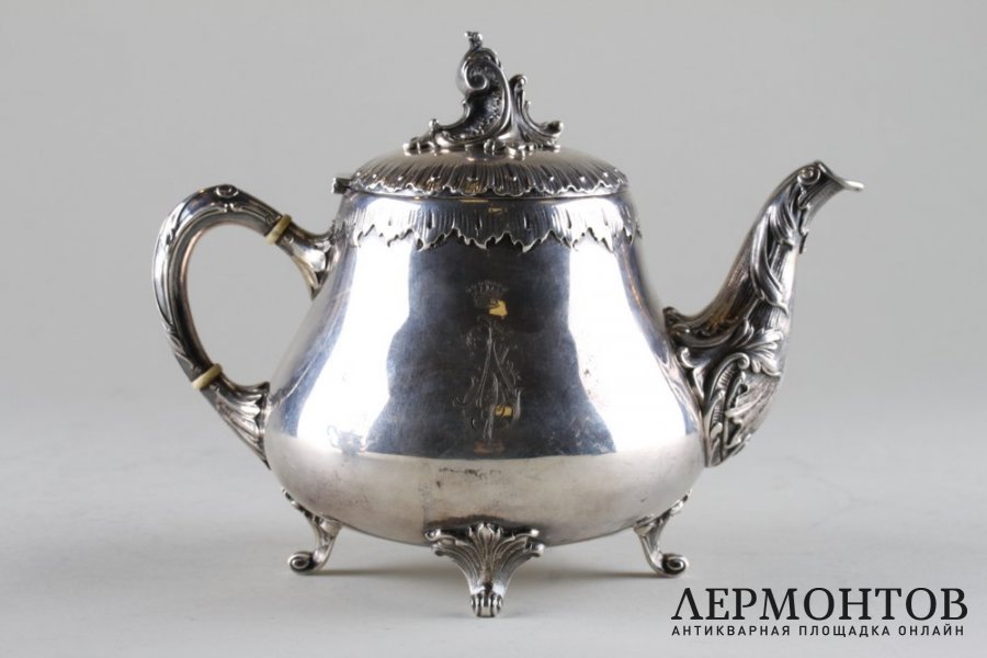 Чайник в стиле рококо. Серебро 84 пробы. Россия,1875-1894 годы