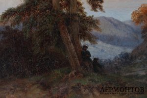 Картина Пейзаж с охотниками. Западная Европа, художник C.V. Холст, масло.