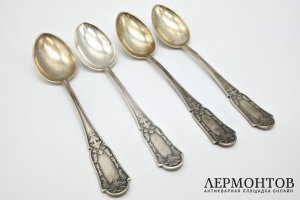 Четыре чайных ложки в стиле ар-деко. Серебро 875 пр. СССР, Таллин, 1960-80е гг.