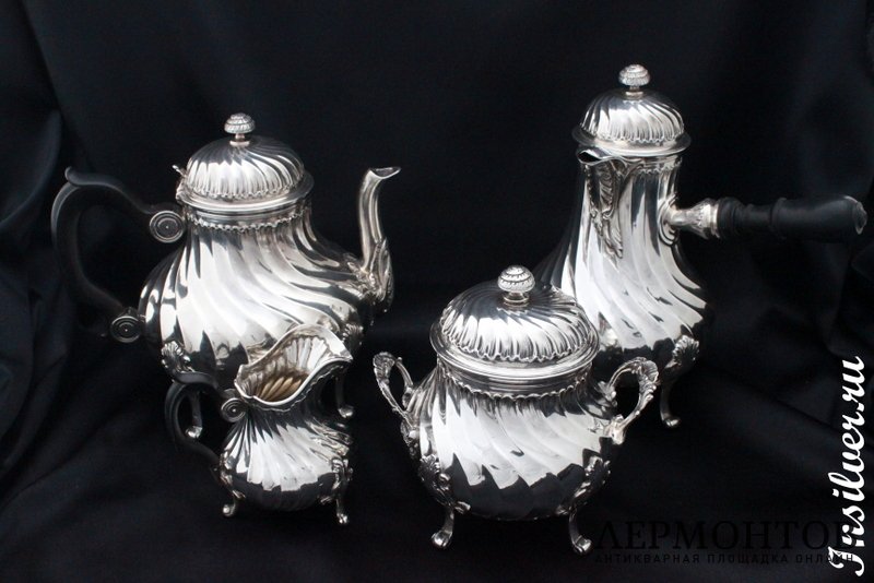 Чайно-кофейный сервиз Leon LAPAR. Серебро 950. Франция