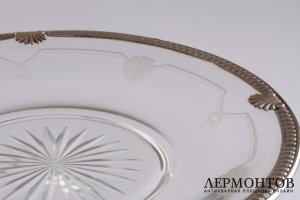 Пара тарелок. Серебро 950 пробы, стекло. Франция