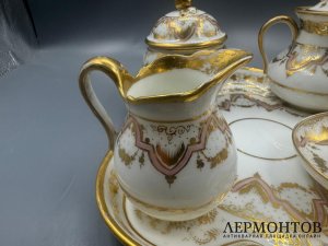 Кофейный сервиз тет-а-тет на 1 персону. Фарфор, роспись, золочение, Франция, конец 19 века
