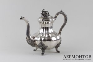 Кофейник Карл Сейпель. Серебро 84 пробы. Российская империя, середина XIX века.