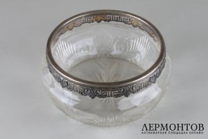 Ваза круглая в стиле ампир. Серебро 800, стекло. Германия, WTB.