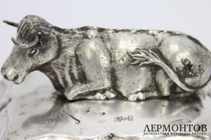 Статуэтка Лежащая корова. Серебро 84 пробы. Россия, Калуга, 1873 год.