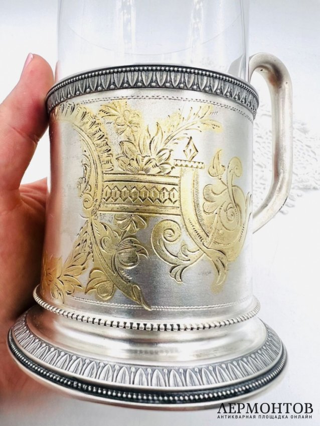 Подстаканник со стаканом. Серебро 84 пробы, А. Кузмичёв, Россия, 1908–1917 годы