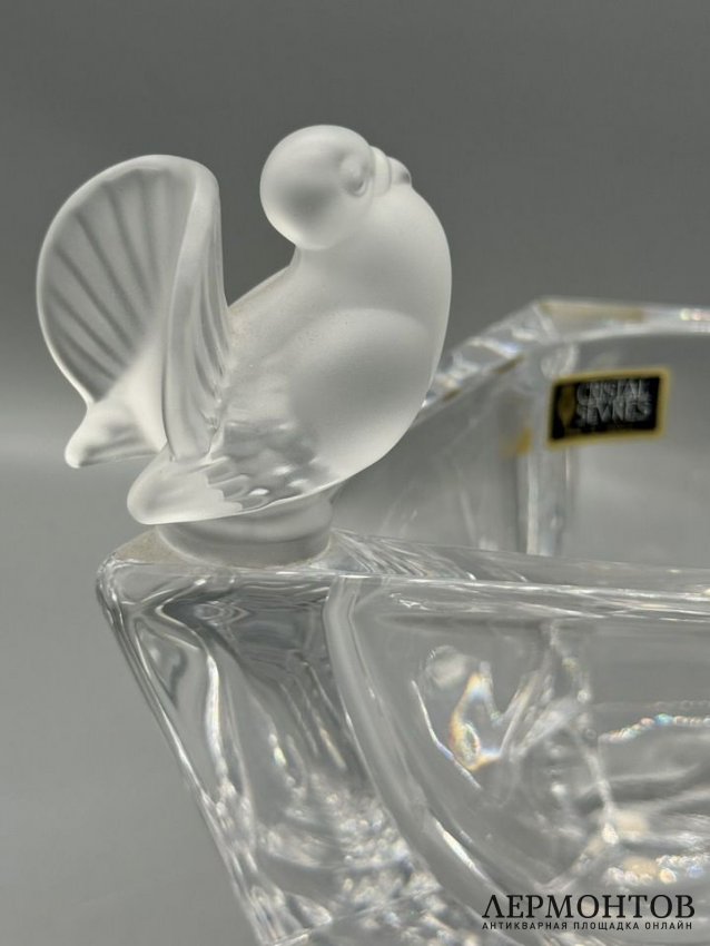 Ромбическая ваза для фруктов с птичками. Хрусталь, Cristal de Sèvres, Франция, 20 век