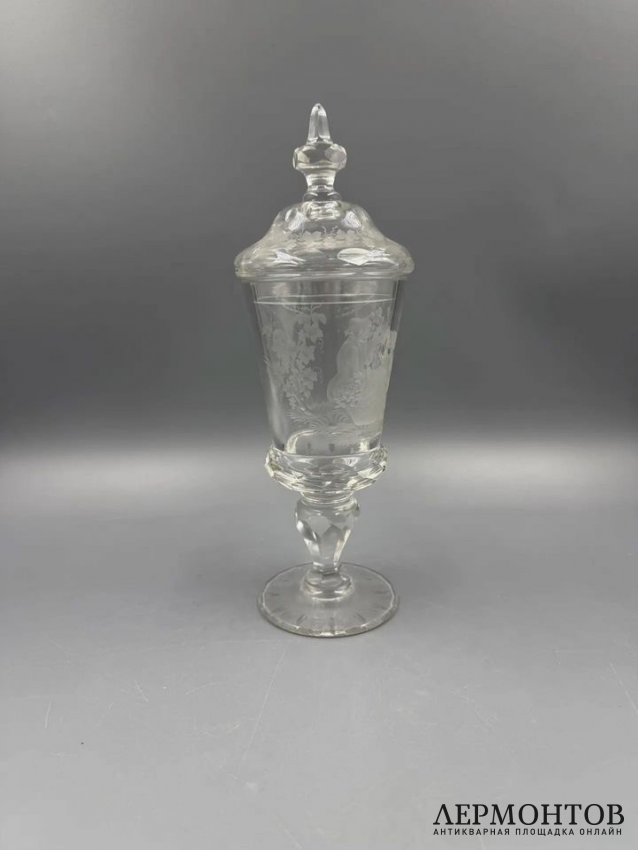 Кубок с крышкой «Пастораль». Хрусталь, гравировка, Европа, 1870–1890 годы