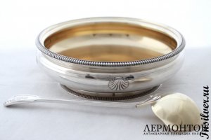 Большая чаша для фруктов с ложкой. Серебро 950. Франция