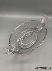 Овальная ваза для фруктов с птичками. Хрусталь, Cristal de Sèvres, Франция, 20 век