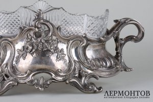 Ваза-фруктовница со стеклянной вставкой. Серебро 925 пробы, Германия. XX в.
