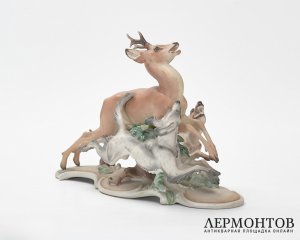 Статуэтка «Олень и борзые». Фарфор, Rosenthal, Германия