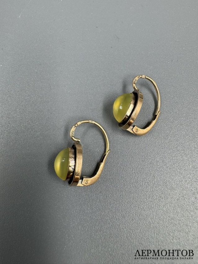 Серьги с кабошонами. Золото 56 пробы, Россия, 1908–1917 годы