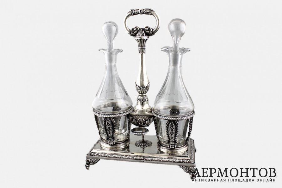 Круэт для уксуса и масла. Серебро 950 пробы, стекло. Франция, XIX в.