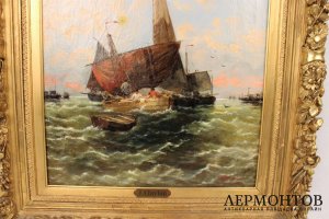 Картина. Морской пейзаж. Георг Фишхов. Холст, масло. Германия.