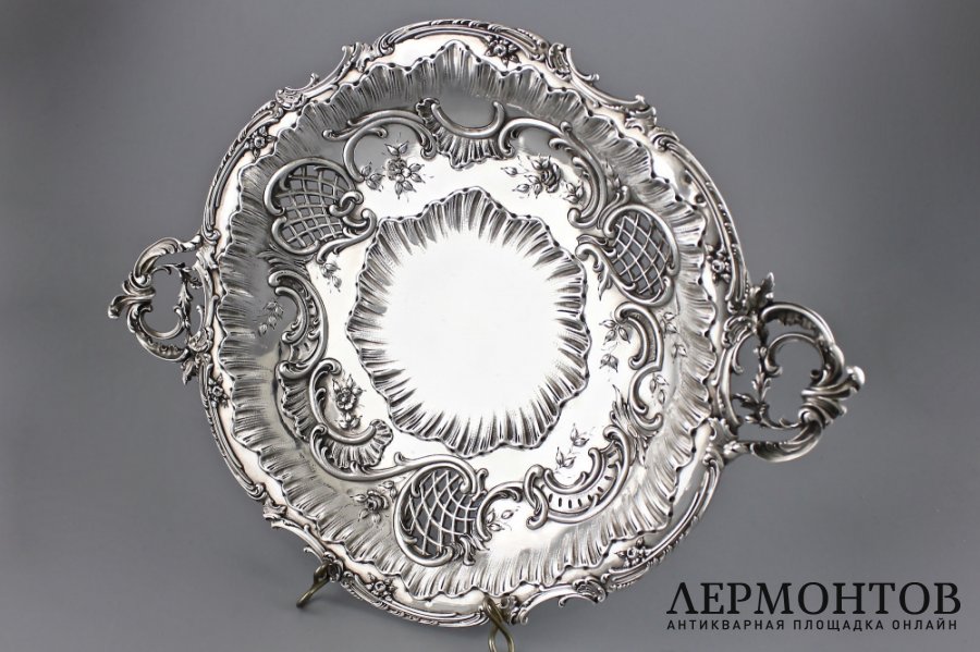 СУХАРНИЦА С РУЧКАМИ LEON LAPAR. СЕРЕБРО 950 ПРОБЫ. ФРАНЦИЯ, XIX - XX ВВ.