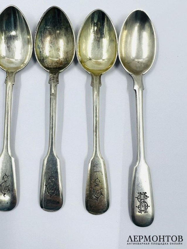 Набор кофейных ложек на 6 персон. Серебро 84 пробы, И. Хлебников, Россия, 1908–1917 годы
