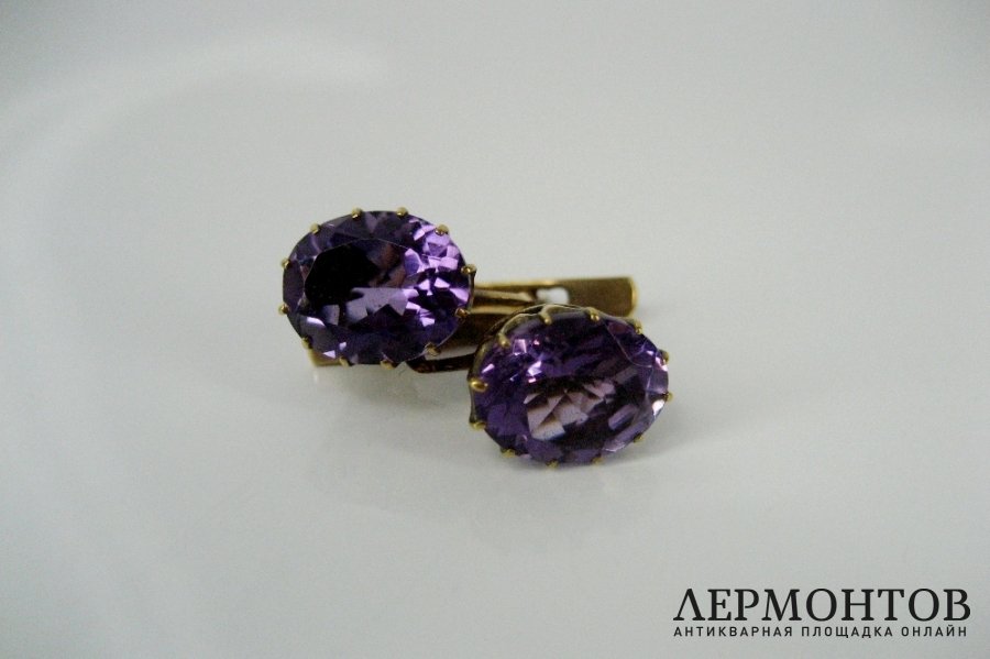 Серьги. Золото 56 пробы. Аметисты.  Российская Империя.