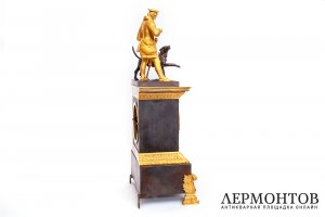 Часы Охота. Бронза.  Франция, Париж. Конец 19 в. Бронза, литье, золочение.