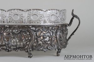 Ваза для фруктов. Серебро 950 пробы, хрусталь. Франция, XIX в.