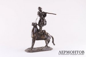 Скульптура Джигитовка наездника черкеса. Бронза.Россия, к 19 в. Скульптор Е. Лансере.