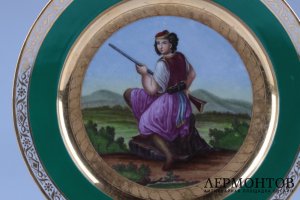 Тарелка из серии Народы России. Россия, Братьев Корниловы, сер. 19 в. Фарфор, роспись.