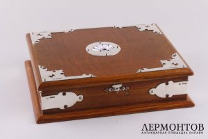 Шкатулка для карт. Дуб, серебро 925 пробы, эмаль. Англия, 1904 год