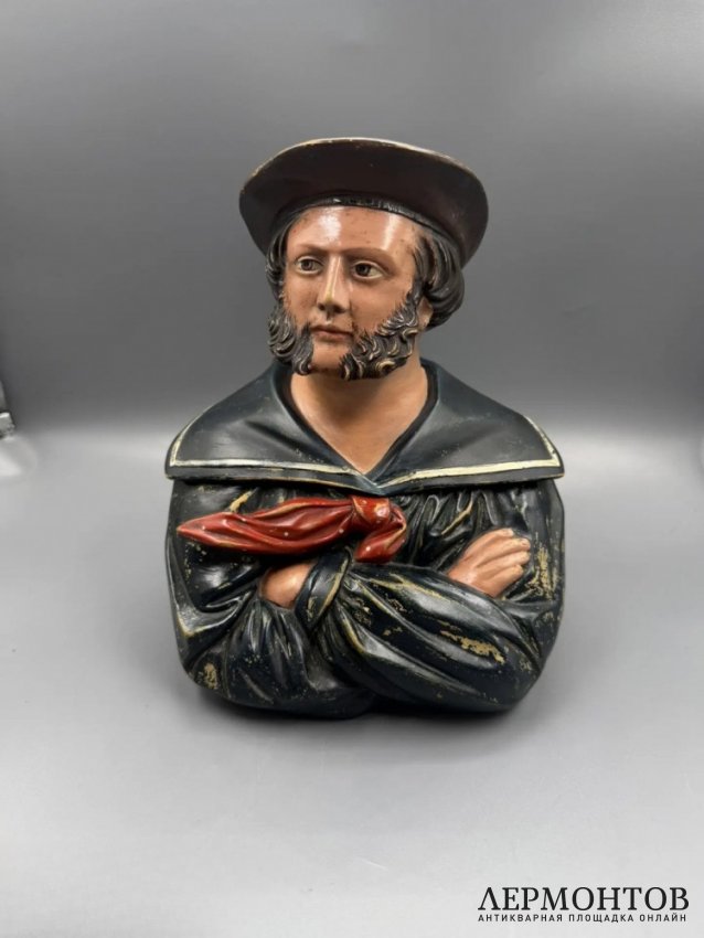 Табачный горшок «Моряк». Майолика, роспись, Wilhelm Schiller & Son, Богемия, рубеж 19–20 веков