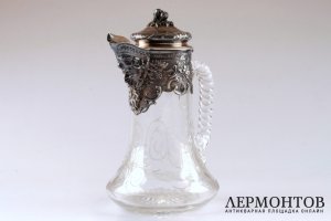 Кувшин для вина Bointaburet. Серебро 950 пробы, стекло. Конец XIX в. Франция
