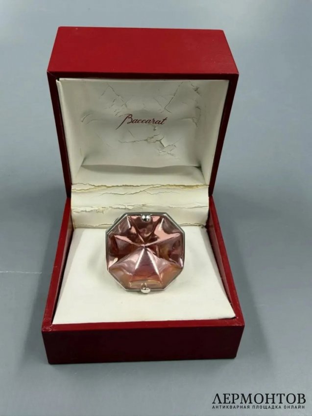 Кольцо с розовым кристаллом. Серебро 925 пробы, Baccarat, Франция
