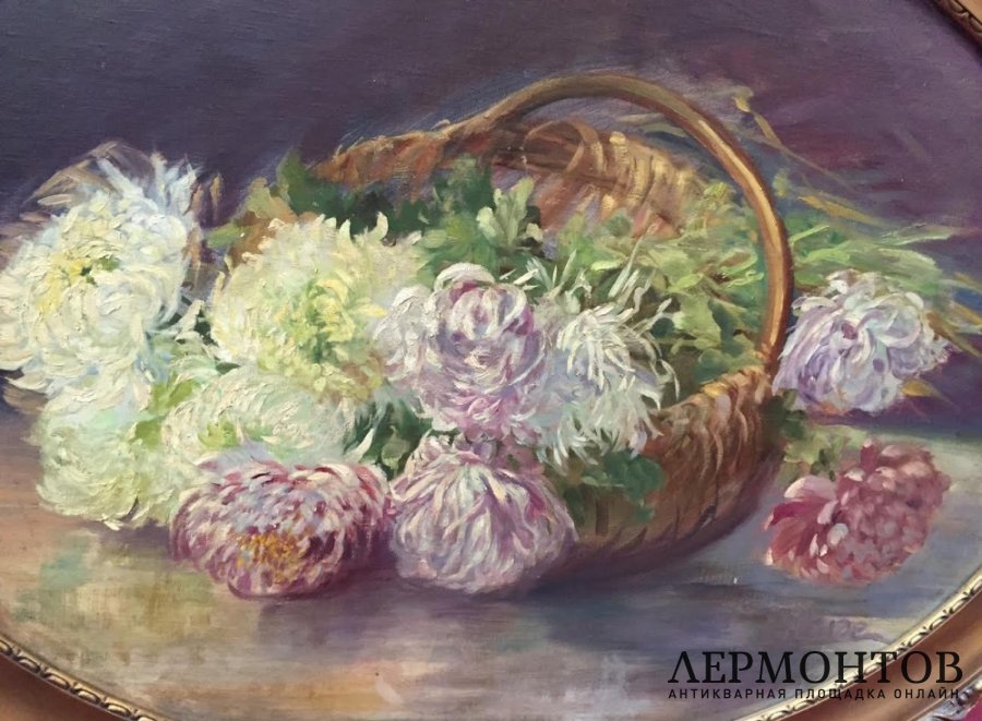 Картина Цветы в корзине. Россия, художник Юнге Екатерина Федоровна. Экспертиза.