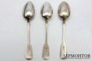 Три столовых ложки, комплект. Серебро 84 пр. Россия, 1889 г.