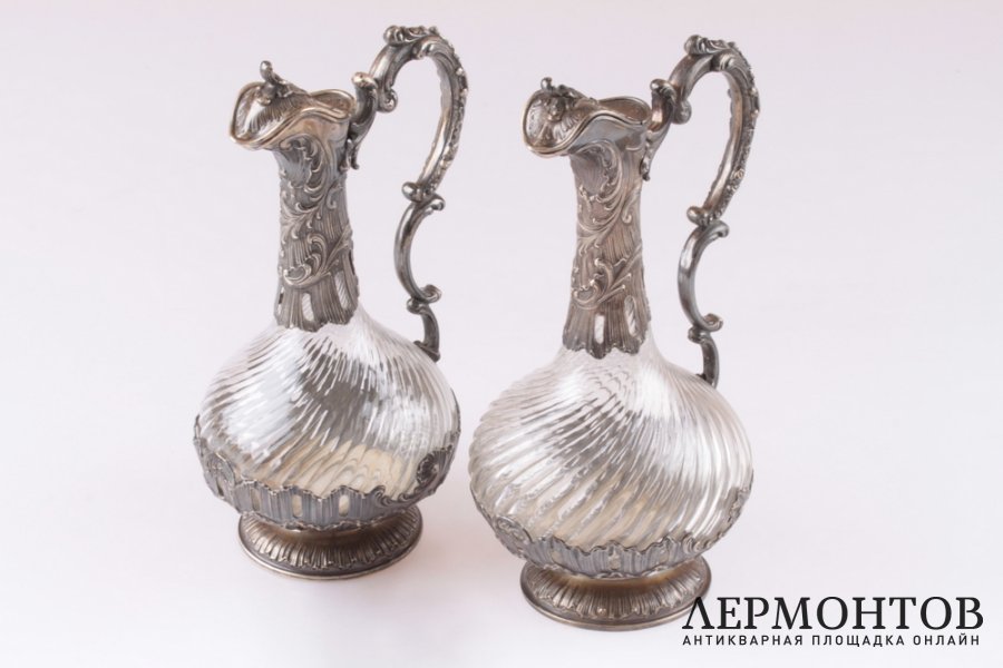 Пара графинов. Серебро 950 пробы, хрусталь. Конец XIX в.  Франция