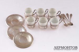 Кофейный набор на 6 персон. Серебро 800. Италия