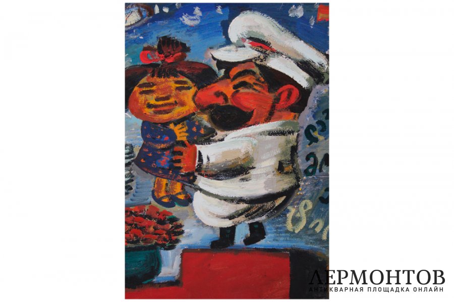 Картина. Сталин и Берия. Карикатура. 1990-е гг. Тенгиз Мирзашвили. Бумага, масло.