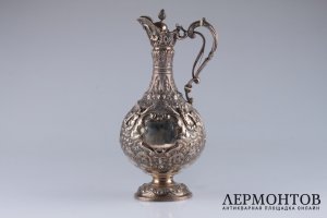 Графин в стиле неорококо с механизмом. Англия, Лондон, 1895 г., фирма J.H. Серебро 925, штамп, гравировка.