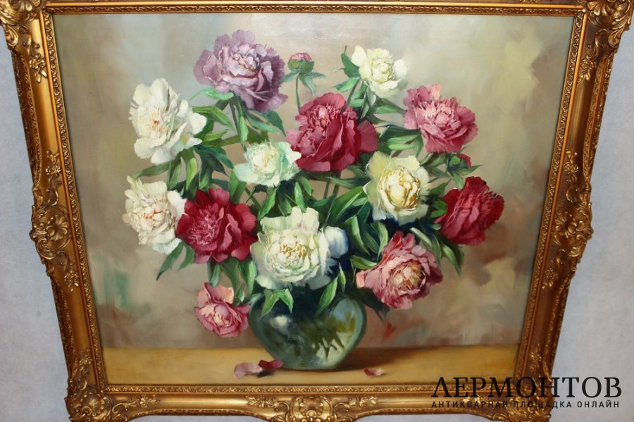 Картина. Пионы. Хельмут Андреас Фольквайн. Холст, масло. Германия
