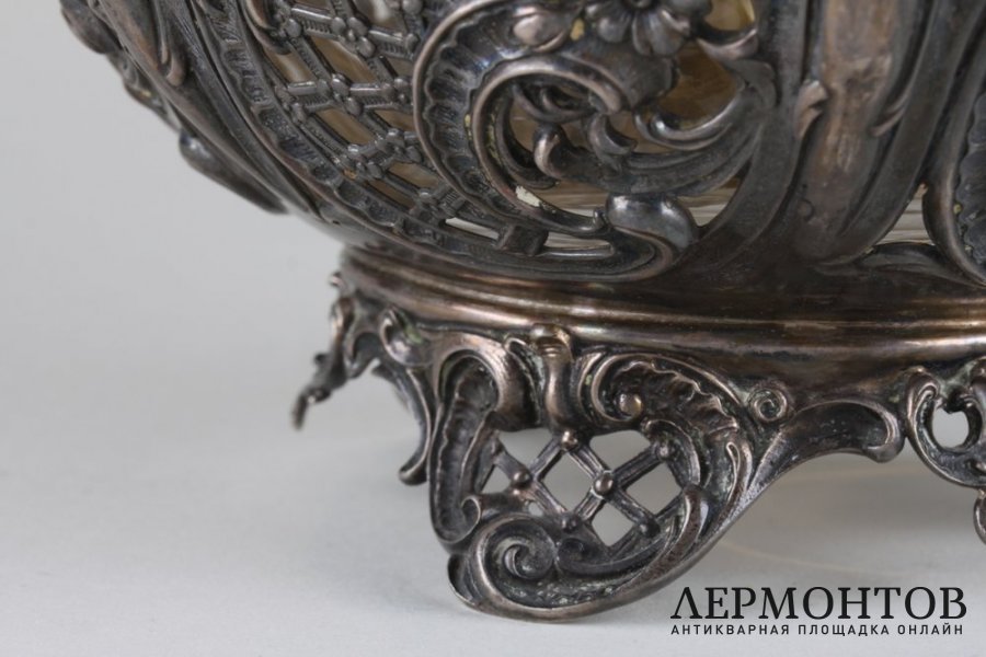 Ваза круглая ажурная. Серебро 800, стекло. Германия, Posen, кон. XIX в.