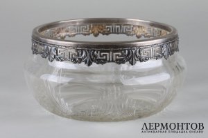 Ваза круглая в стиле ампир. Серебро 800, стекло. Германия, WTB.